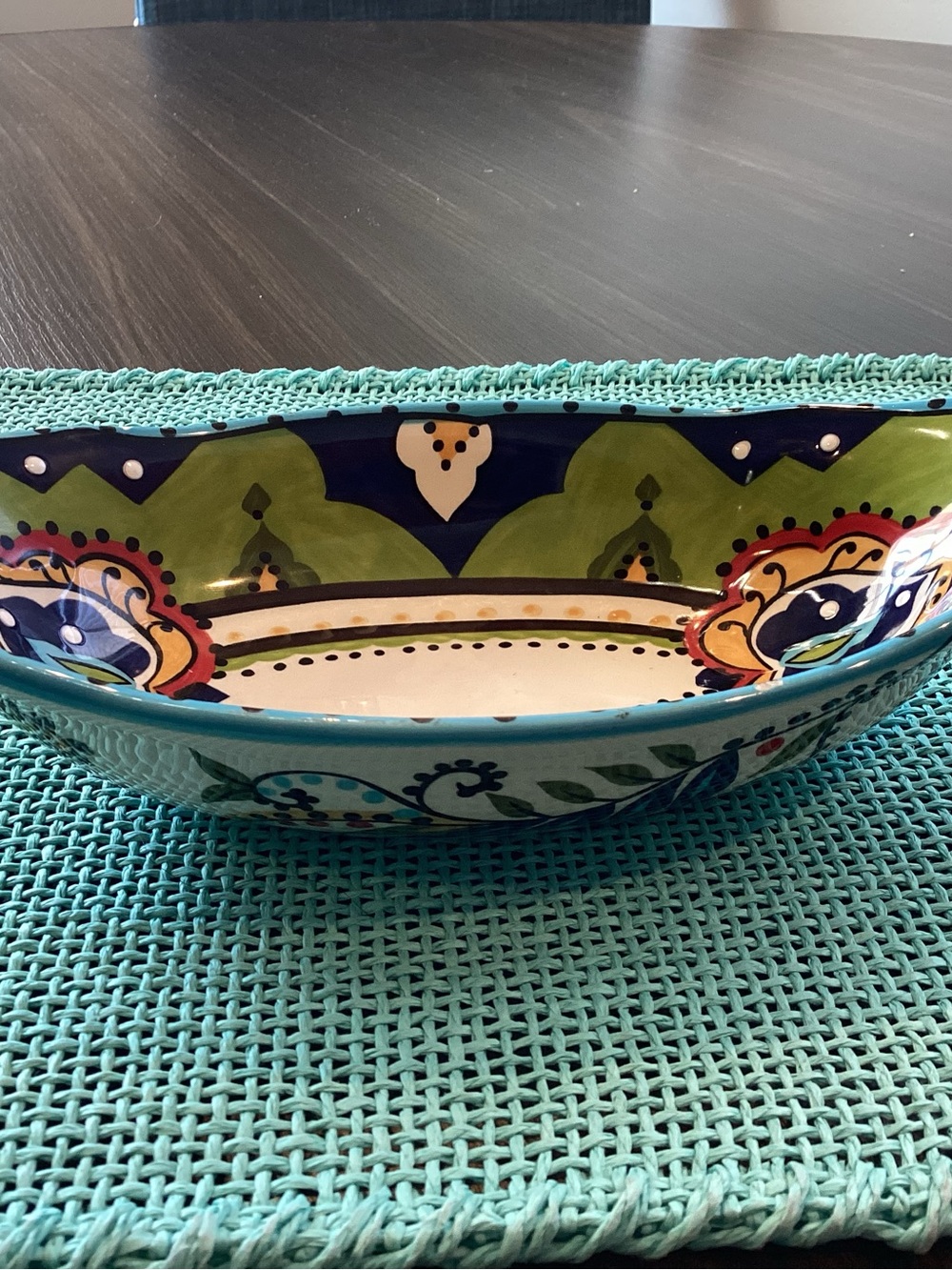 Source Unknown Hand-Painted Ceramic Candy  Dish — Blue, Green, Cream